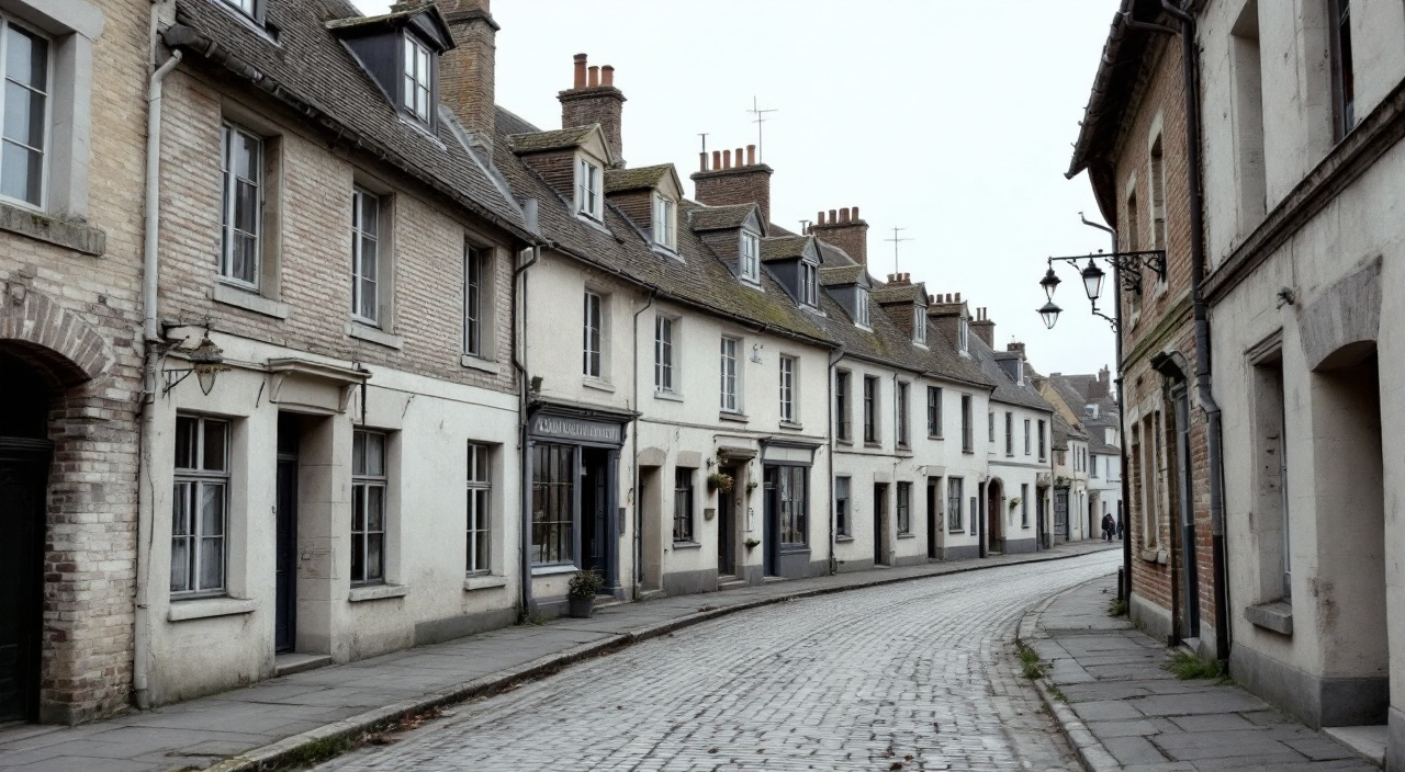Rue de la Reconstruction : ossature béton, parements de pierre claire, panneaux de brique et bandeaux horizontaux